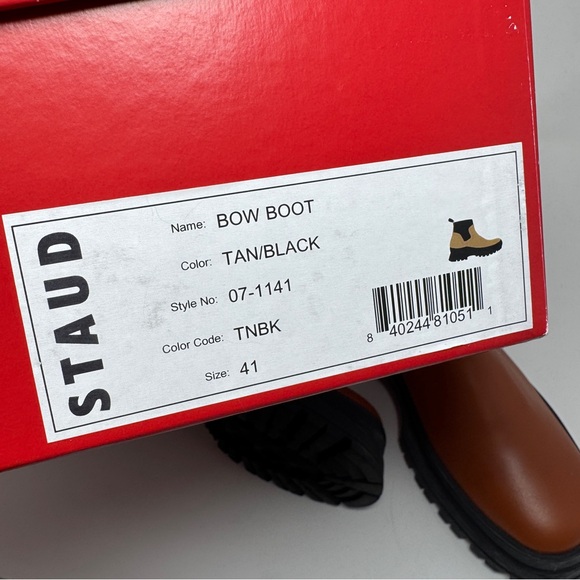 Staud Women's Brown Bow Sock-Ankle Lug Sole Chelsea Boots - Picture 5 of 12